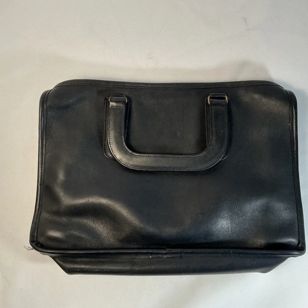 Vintage Coach Black Leather Briefcase Retractable Handle Document Bag 5265